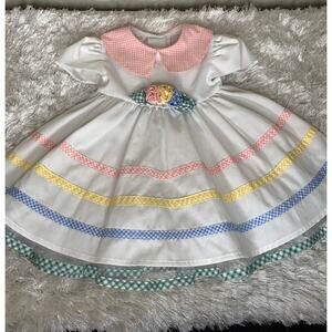 Bonnie Jean Easter Spring Dress Sz 2T Gingham Pastel